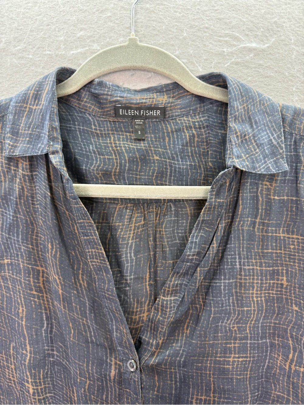 Eileen Fisher - women’s Sheer silk cotton Abstract print button down shirt top S - Picture 3 of 5
